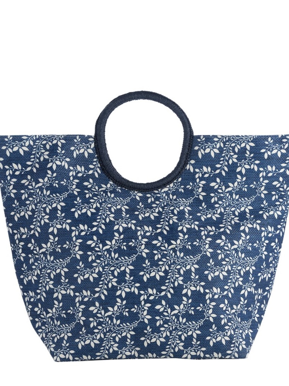 NEW WITH TAGS: Navy & White Floral Circle-Handle Tote for Summer, Beach